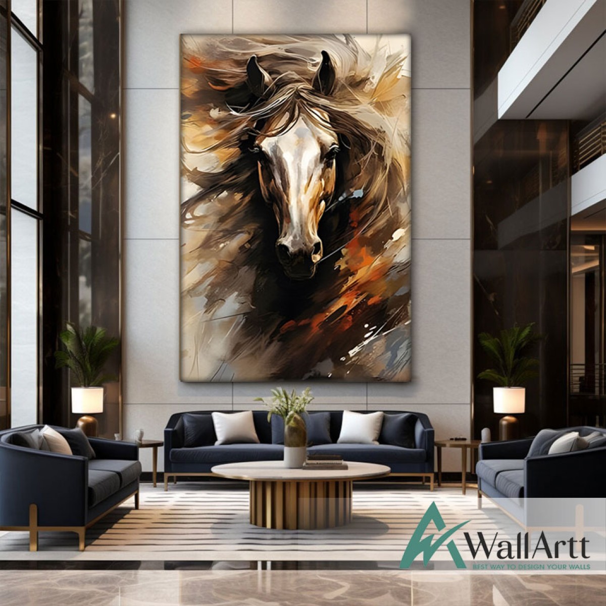 Orange Horse Abstract Textured Partial Oil Painting - Wall Art